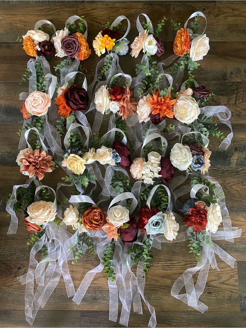 Wedding flowers, aisle chair flowers, assortment of colors with eucalyptus #20
